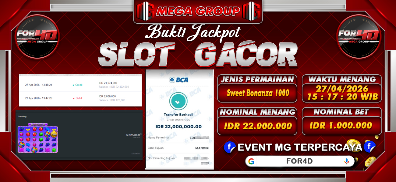 Bukti JP situs For4D hari Senin, 27 April 2026